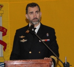 Su Alteza Real el Príncipe de Asturias durante su intervención en la despedida del portaaviones